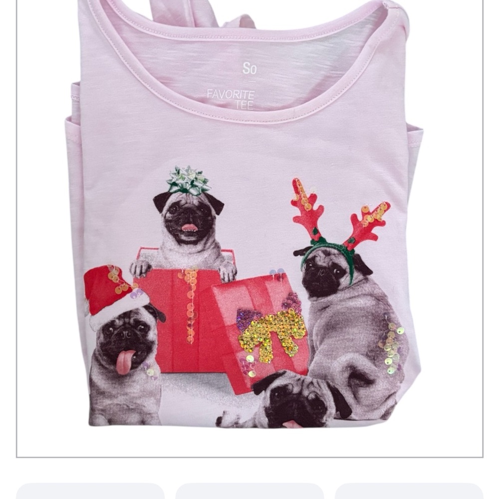 NWOT SO Pink Pug Holiday Tee girl size L 10/12